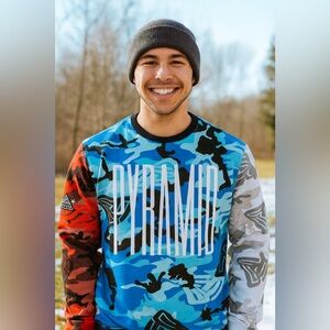 Black Pyramid Multi Colored Camo Crew Embroidered Men’s Sweater